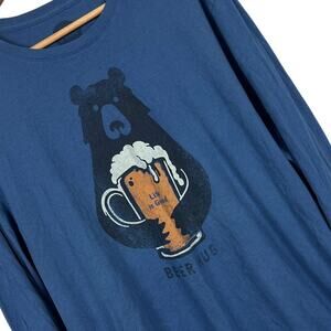 Life is Good Mens L Beer Hug Funny Bear Graphic Novelty Outdoor Long Sleeve Tee
